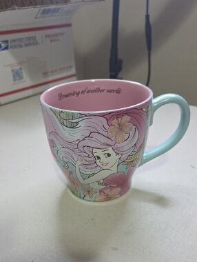 Disney Pink & Aqua Mermaid Floral Ceramic Mug